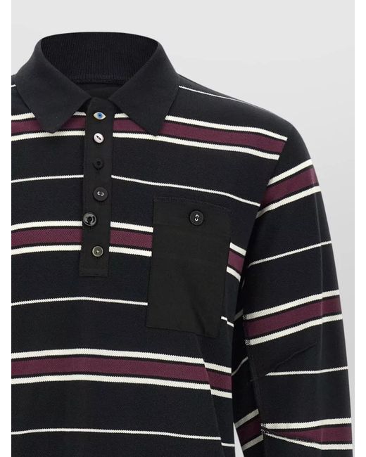 Undercover Blue Striped Long Sleeve Polo Shirt Pocket for men