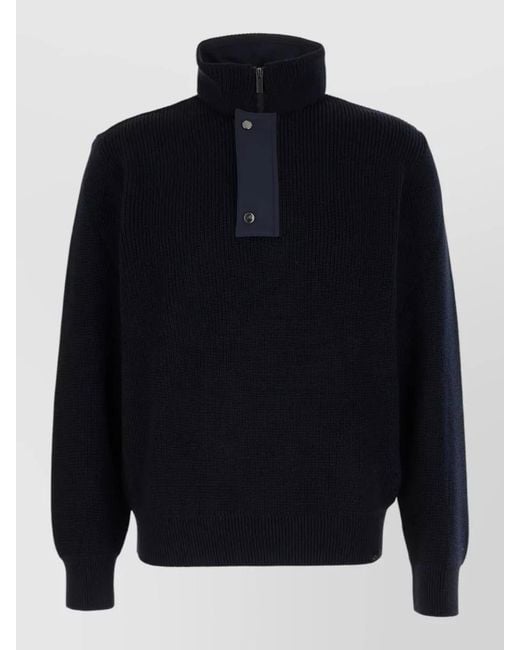 Paul & Shark Blue Wool Blend Sweater High Neck Buttons for men