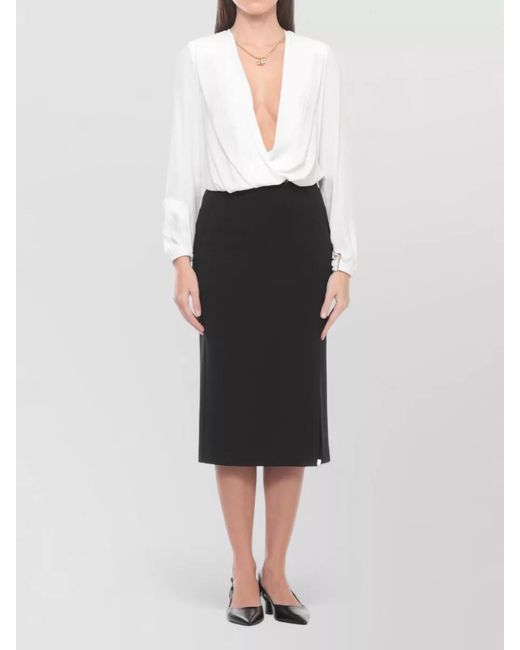 Elisabetta Franchi White Long Sleeve V Neck Wrap Bodysuit Shirt