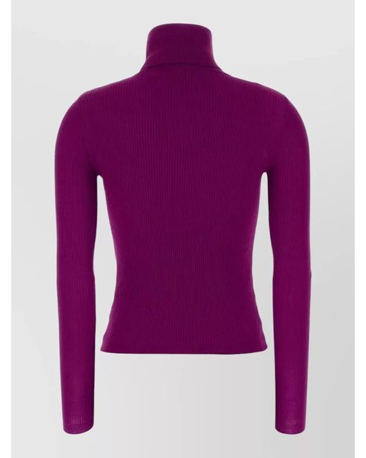 Saint Laurent Purple Cashmere Wool Silk Ribbed Slim-Fit Turtleneck Sweater