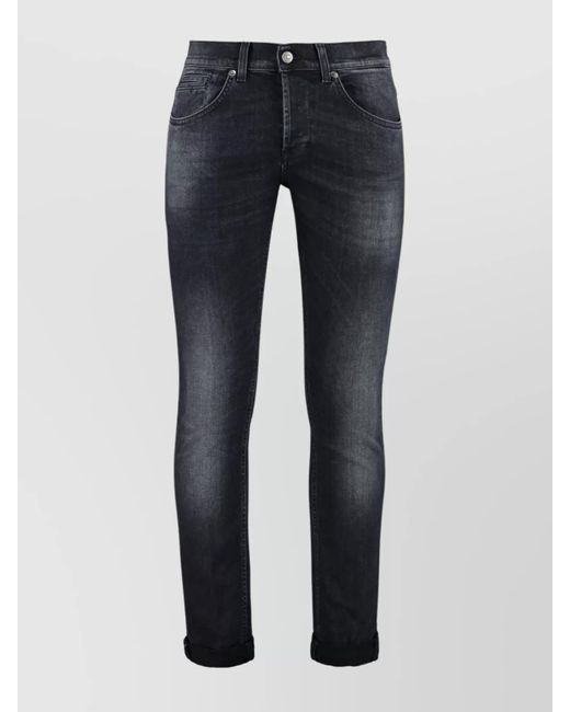 Dondup Blue Organic Cotton Cuffed Hem Faded Jeans for men