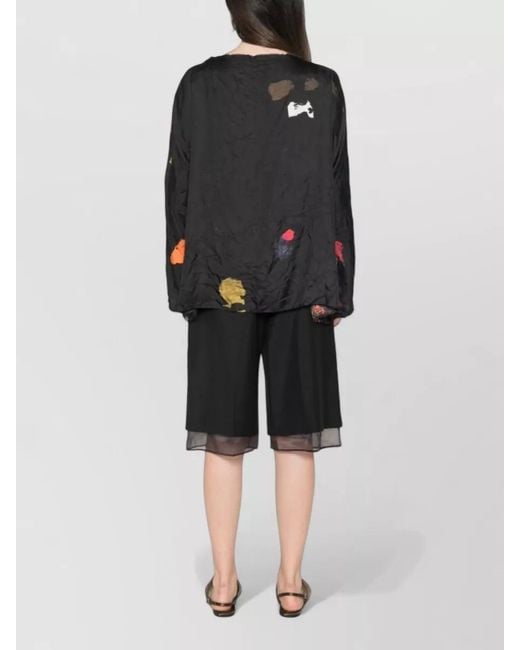 Daniela Gregis Black Silk Shirt Boat Neck Long Sleeves