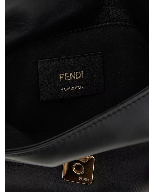 Fendi Black Mamma Baguette Lamb Leather Clutch Bag