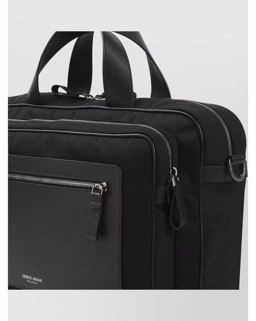 Giorgio Armani Black Briefcase Bag Adjustable Strap Front Pocket Handle for men
