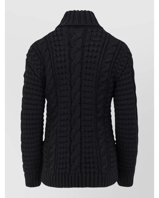 Moncler Genius Blue Viscose Cable-Knit Ribbed Turtleneck Jumper