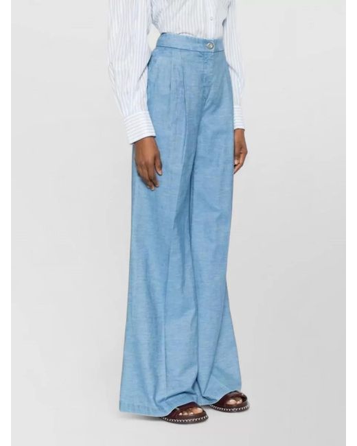 Via Masini 80 Blue High Waist Flared Trousers Belt Loops