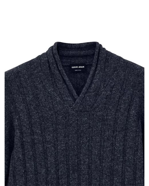 Giorgio Armani Blue V Neck Sweater Long Sleeves Regular Fit for men