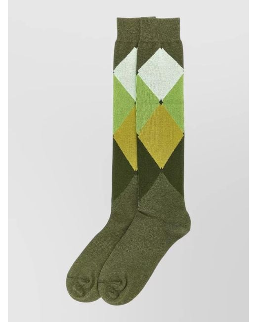 Ballantyne Green Cotton Diamond-Pattern Socks for men