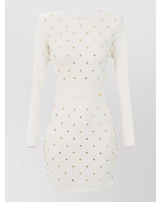 Elisabetta Franchi White Long Sleeve Dress Fitted Silhouette Studs