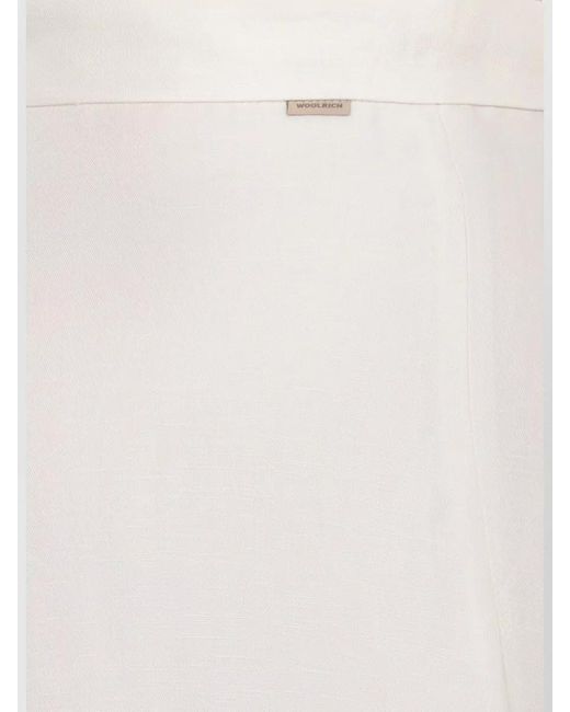 Woolrich White High Waisted Midi Skirt Linen Blend