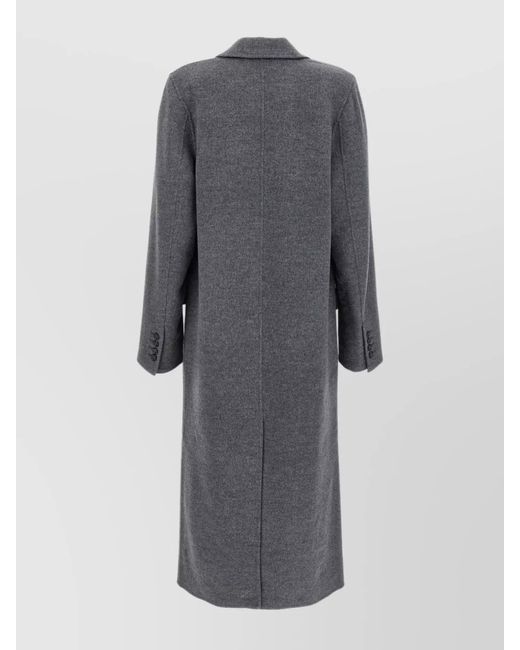 Totême Gray Double-Breasted Coat With Notched Lapels