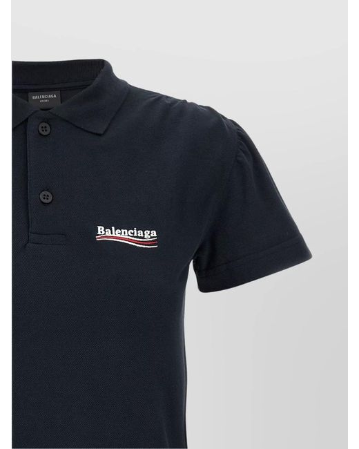 Balenciaga Blue Cotton Logo Embroidery Polo Shirt