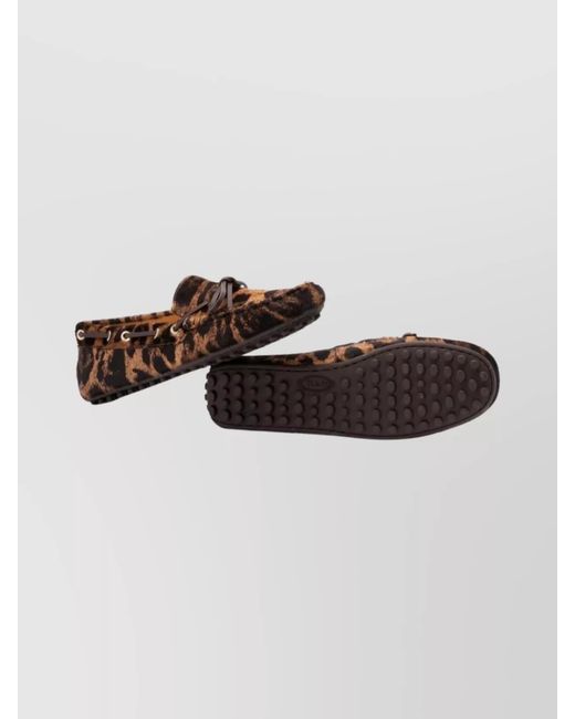 Tod's Brown Leopard-Print Calf Hair Loafers