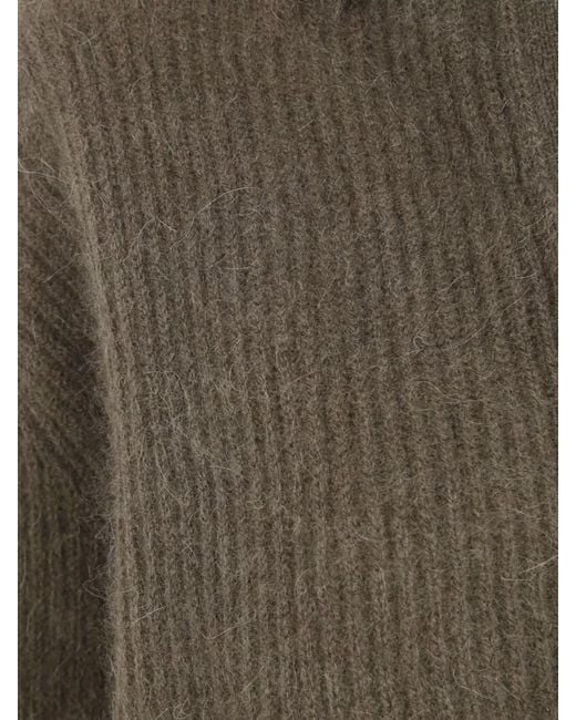 Uma Wang Green Raccoon Fur Ribbed V-Neck Long-Sleeve Sweater