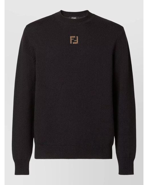 Fendi Black Virgin Wool Ribbed Crew-Neck Sweater for men