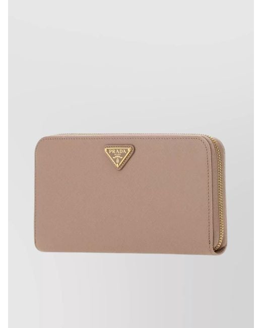 Prada Natural Textured Leather Wallet With-Tone Hardware