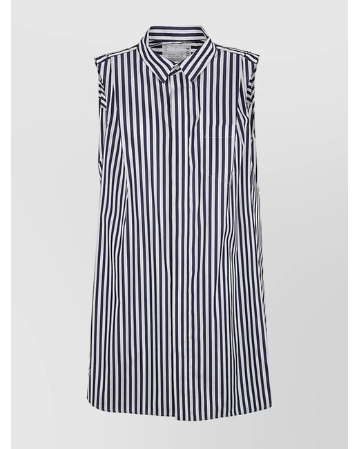 Sacai Blue Striped Sleeveless Shirt Dress With Chest Pocket