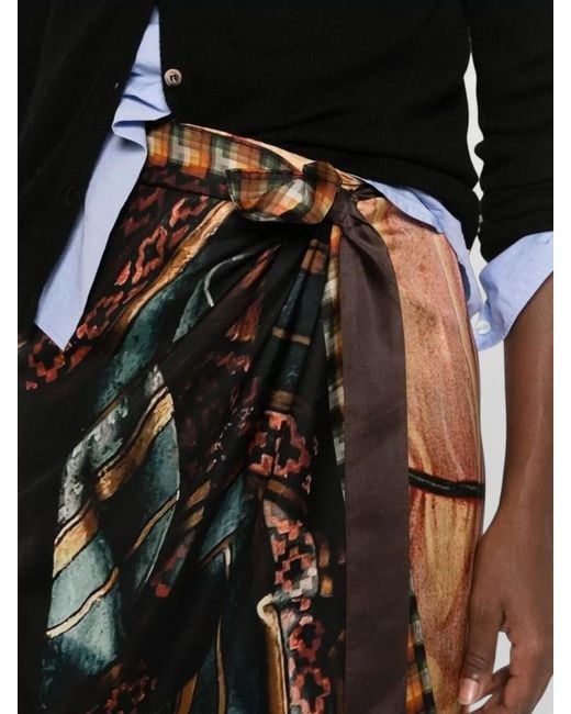 Dries Van Noten Black Silk Wrap Midi Skirt