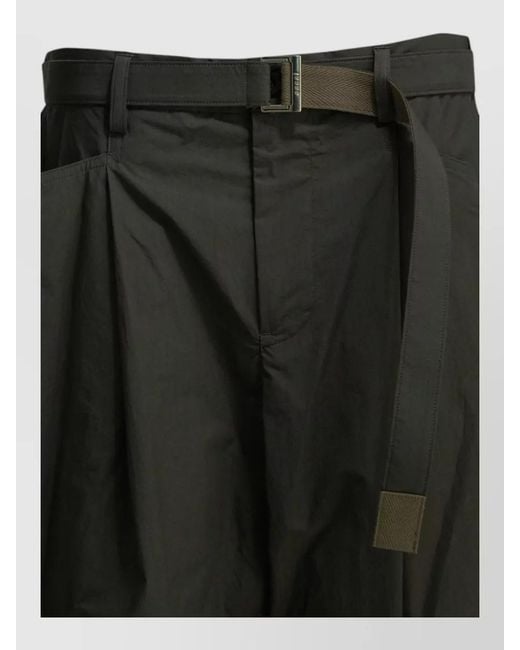 Sacai Black Typewriter Parachute Shorts Belt Loops Pleats for men
