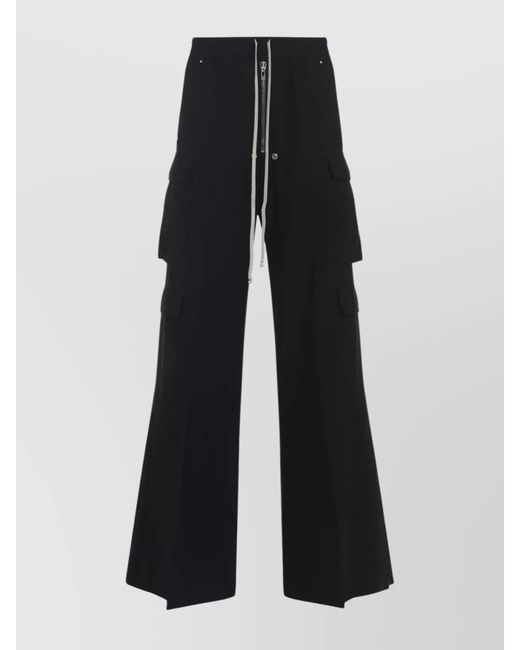 Rick Owens Blue Cotton Wide-Leg Cargo Trousers for men