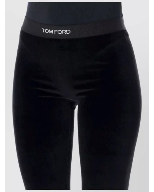 Tom Ford Black Stretch Velour Logo Leggings