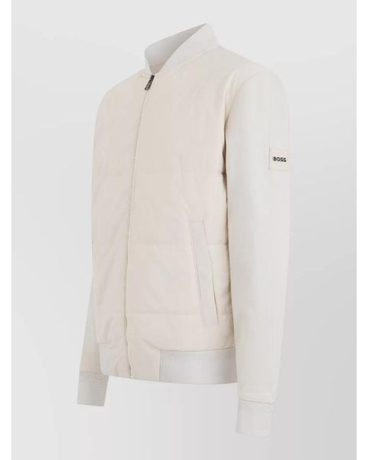 Boss White Cotton Blend Puffer Jacket for men