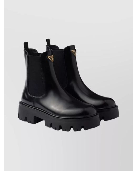 Prada Black Ankle Boots With Chunky Sole And Pull Tabs