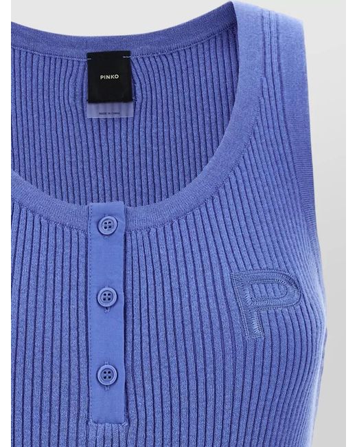 Pinko Blue Sisma Ribbed Knit Tank Sleeveless Top