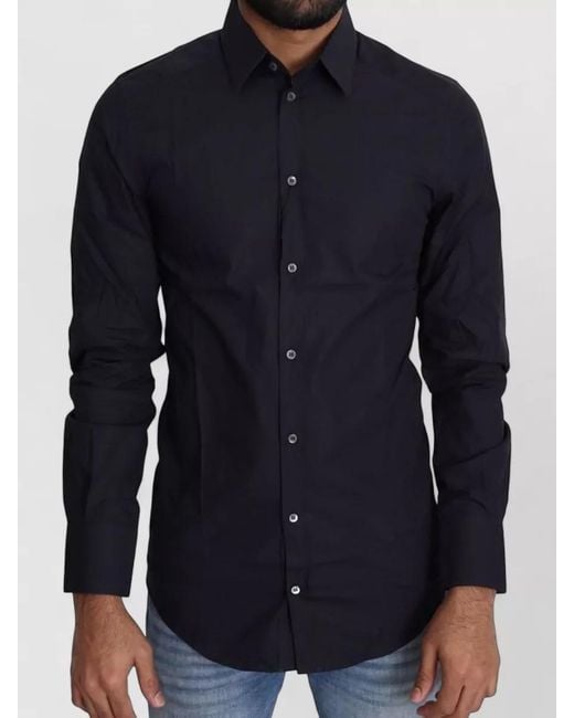 Dolce & Gabbana Blue Cotton Slim-Fit Dress Shirt for men