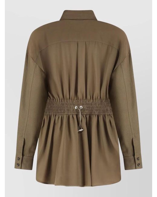 Pinko Green Oramai Viscose Linen Drawstring Overshirt Jacket