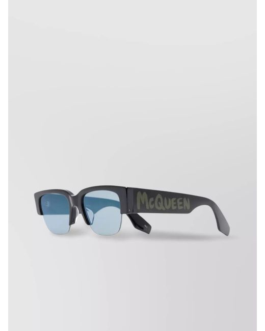 McQueen Black Acetate Logo-Print Sunglasses