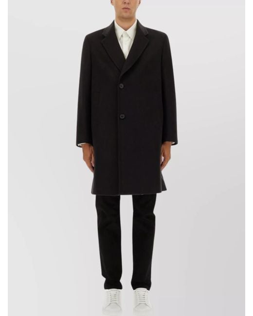 Paul Smith Black Long Notched Lapel Single Breasted Coat for men