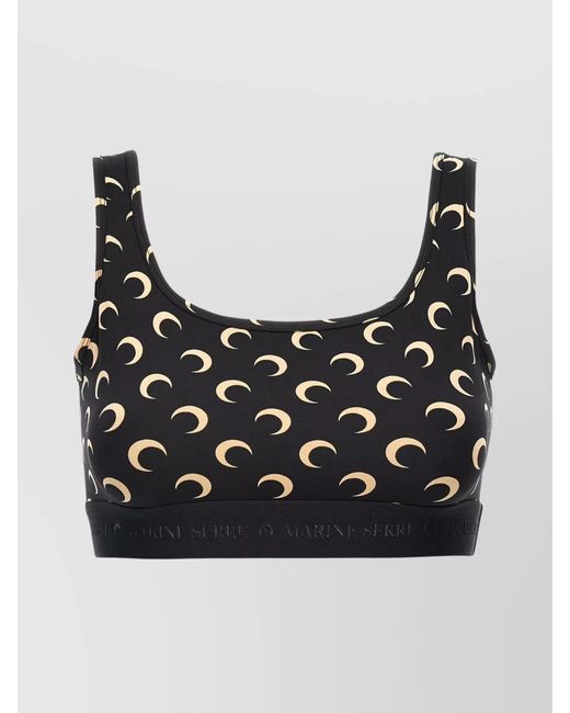 MARINE SERRE Black Printed Jersey Sports Bra