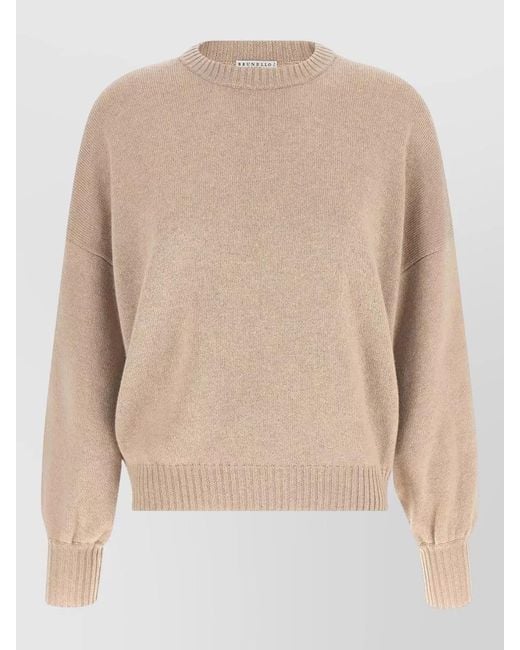 Brunello Cucinelli Natural Cashmere Sweater Removable Monile Silk Cuffs