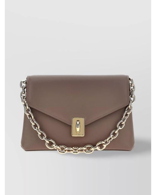 Furla Gray Adjustable Chain Strap Shoulder Bag With-Tone Hardware