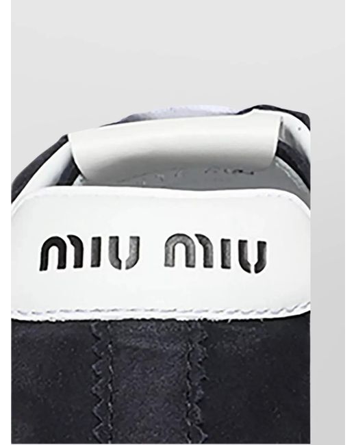 Miu Miu Blue Feather Suede Low-Top Sneakers With Rubber Sole