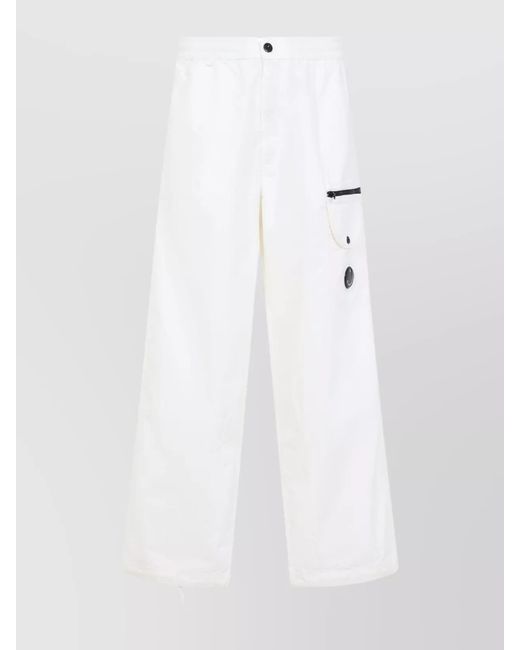C P Company White Microreps Boxy Cargo Pants Drawstring for men