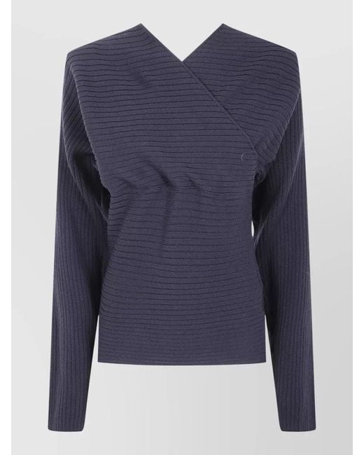 Paloma Wool Blue Polenta Sweater Asymmetric Design Ribbed Texture