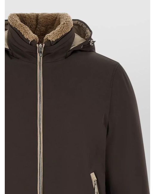Brunello Cucinelli Gray Hooded Down Jacket Stretch Nylon for men