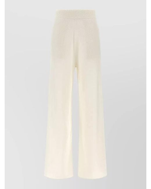 Max Mara White Cashmere Knit Lounge Pants Straight Leg