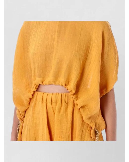 120% Lino Orange Textured Short Sleeve Summer Shirt Style
