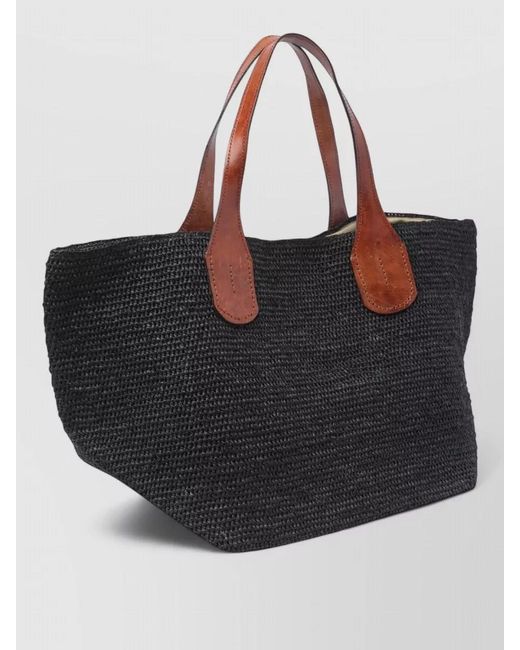 IBELIV Black Woven Tote Bag Dual Straps Open Top
