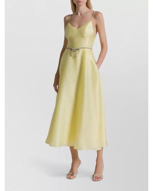 Alberta Ferretti Yellow Silk Midi Dress