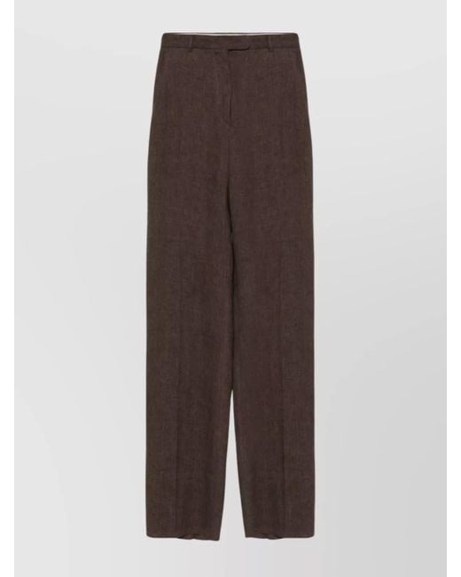 Max Mara Brown Wide Leg High Waist Trousers With Front Crease