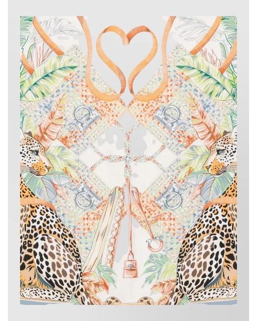 Ferragamo Multicolor Silk Printed Scarf