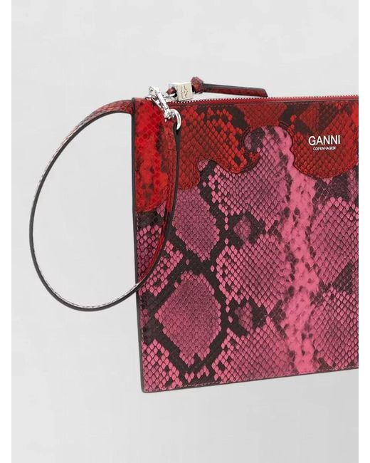 Ganni Red Na Na Snake-Print Clutch Bag
