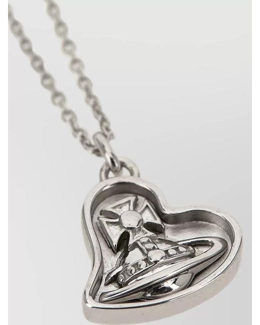 Vivienne Westwood White Faye Pendant Chain Necklace Engraved Heart