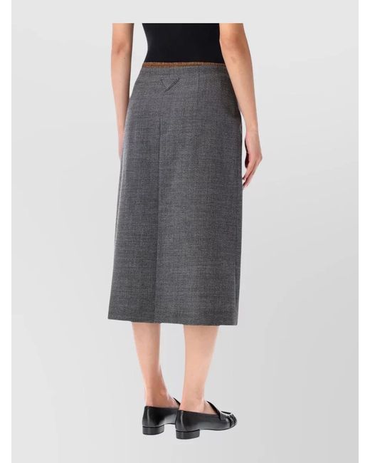 Prada Gray Virgin Wool Front Slit Midi Skirt