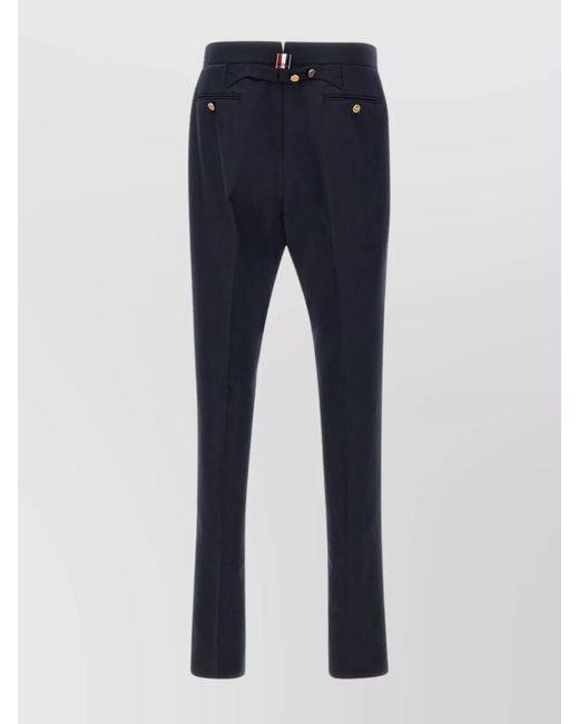 Thom Browne Blue Wool Pants With Backstrap And Iconic Stripes for men