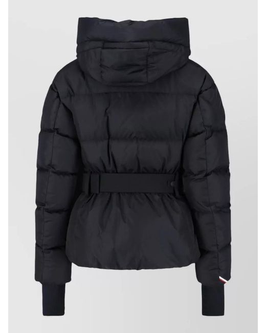 Moncler Black Hooded Jacket Belted Waist Long Sleeves